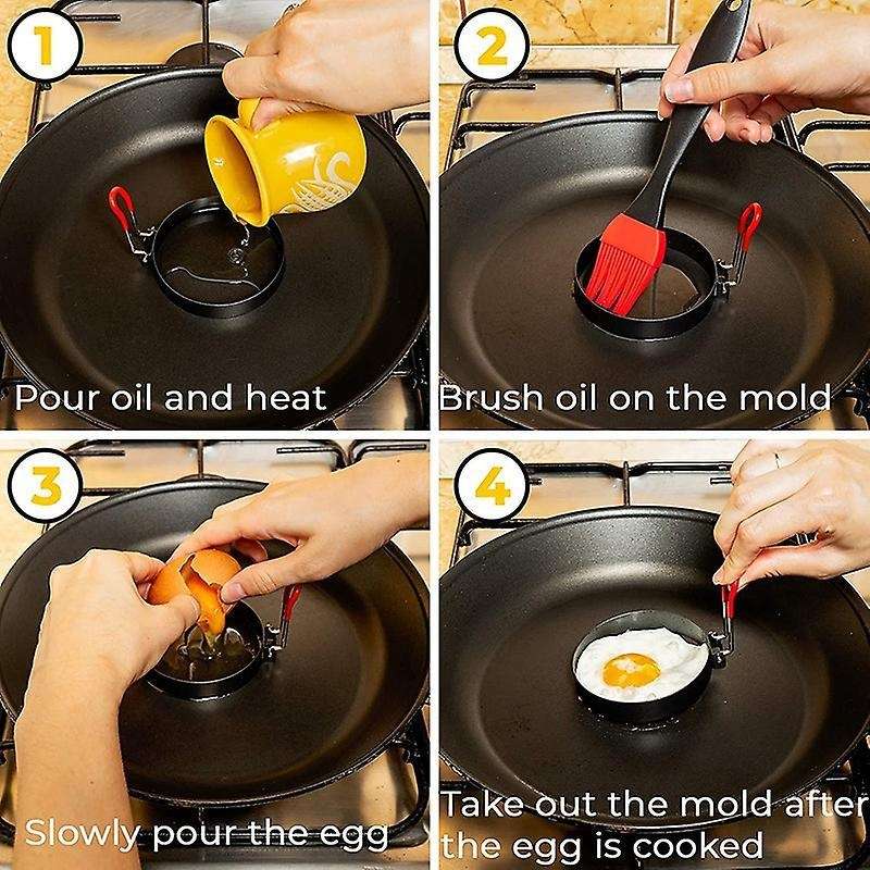 4 Pcs Round Egg Pan Ring Non-stick Heat-resistant Handle