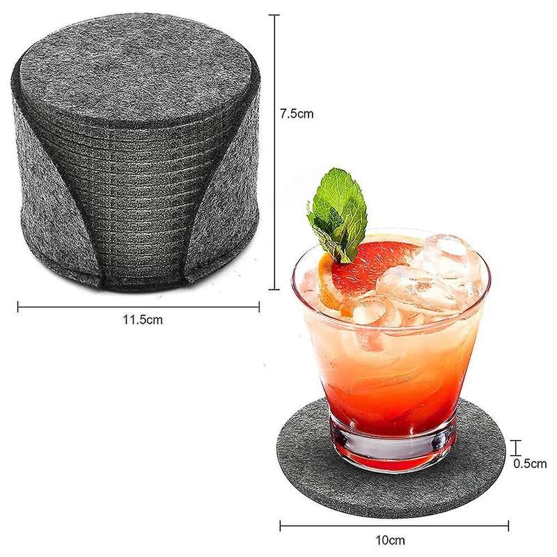 For Glasses, Set Of 14, Felt Coasters with Storage Box, (gray)