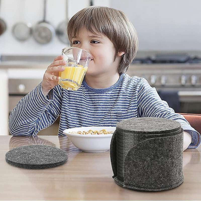 For Glasses, Set Of 14, Felt Coasters with Storage Box, (gray)