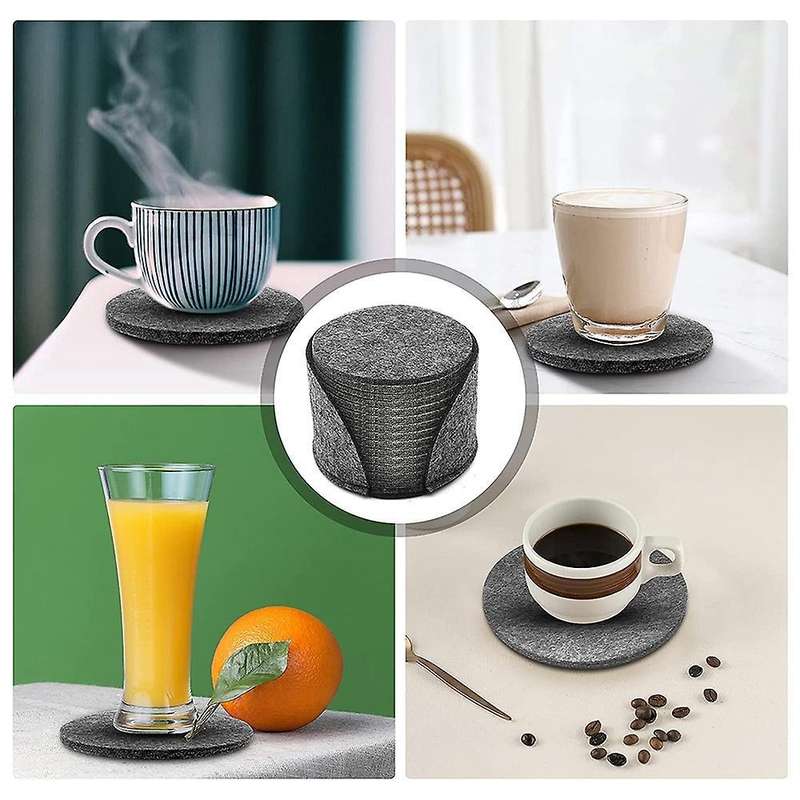 For Glasses, Set Of 14, Felt Coasters with Storage Box, (gray)
