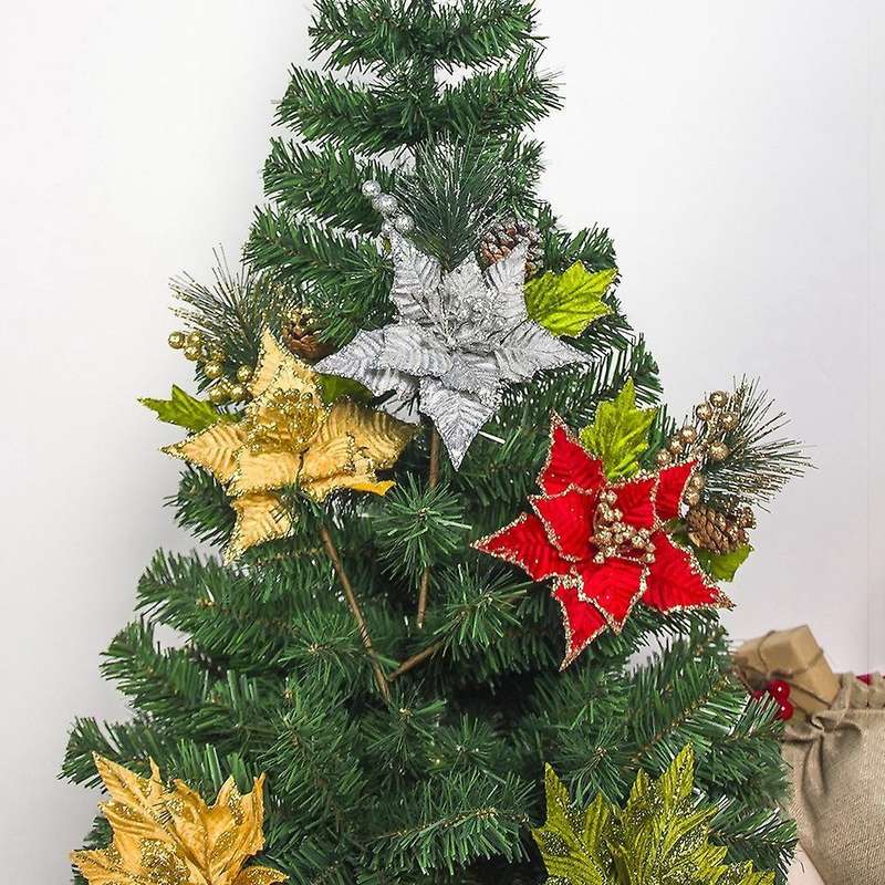 4pcs Artificial Flowers Xmas Tree Decorations New Year Christmas Gift