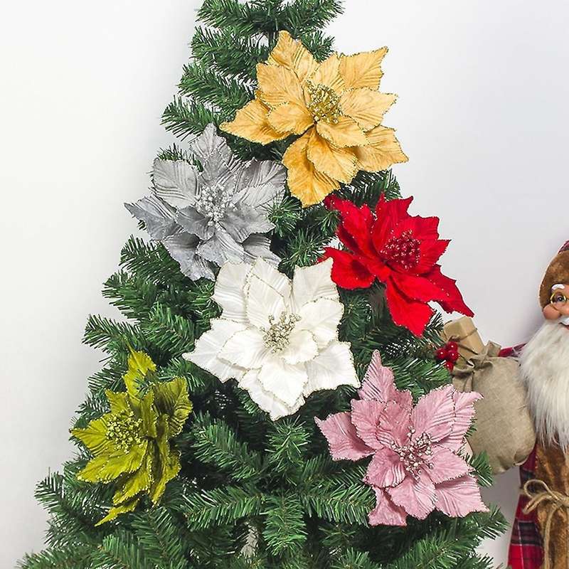 4pcs Artificial Flowers Xmas Tree Decorations New Year Christmas Gift