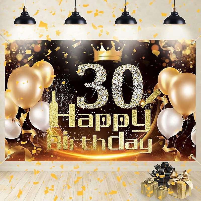 Black Gold Banner 30th Birthday Decoration Girl Birthday Background