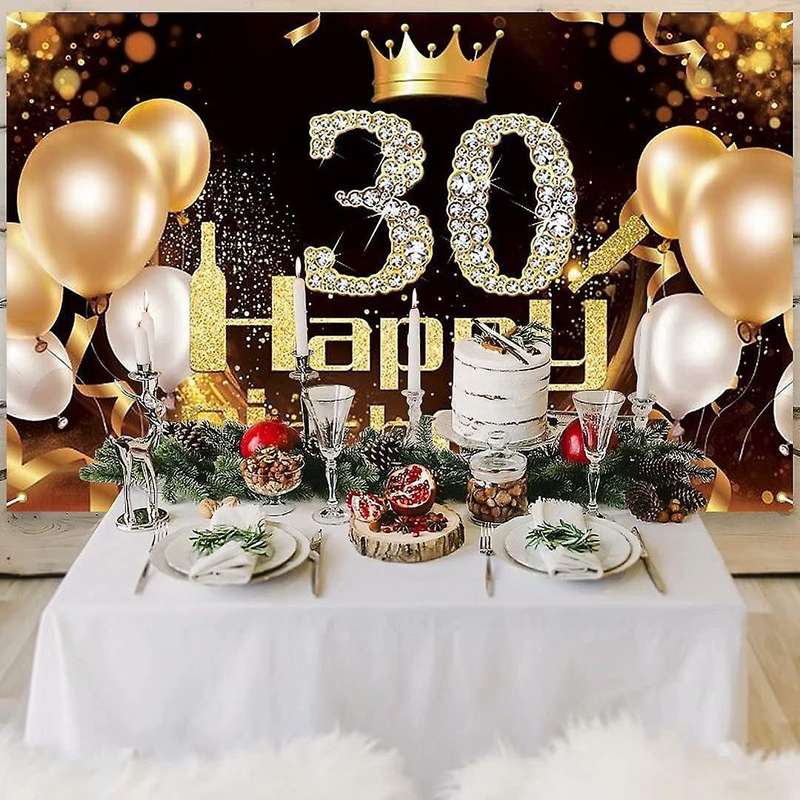Black Gold Banner 30th Birthday Decoration Girl Birthday Background