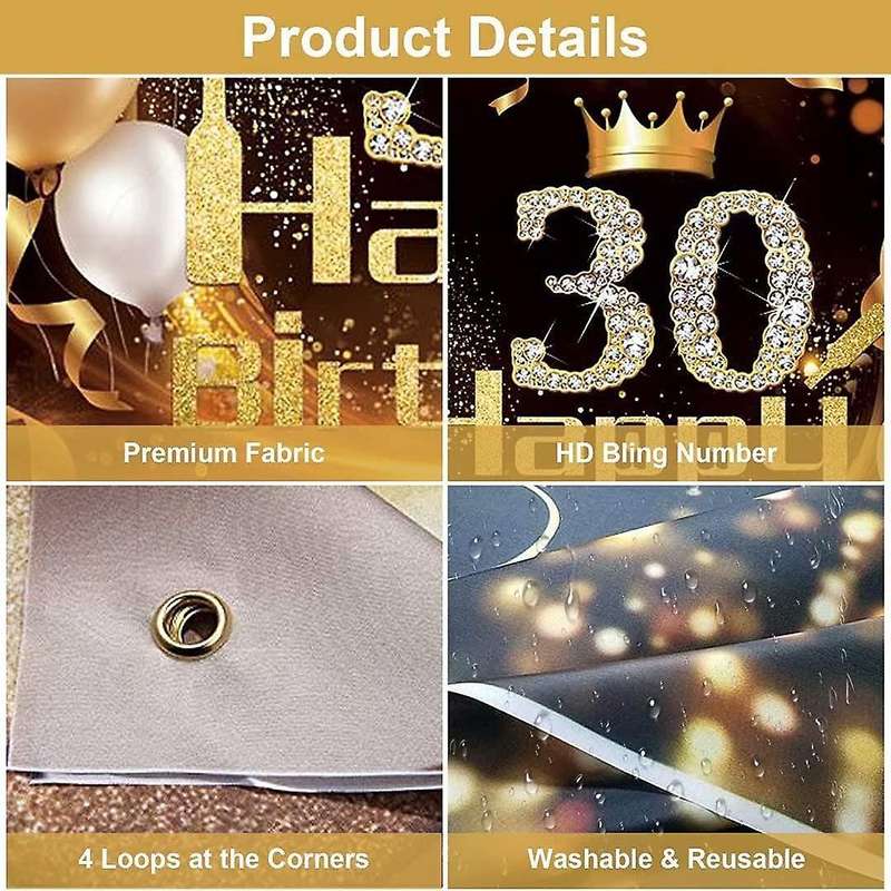 Black Gold Banner 30th Birthday Decoration Girl Birthday Background