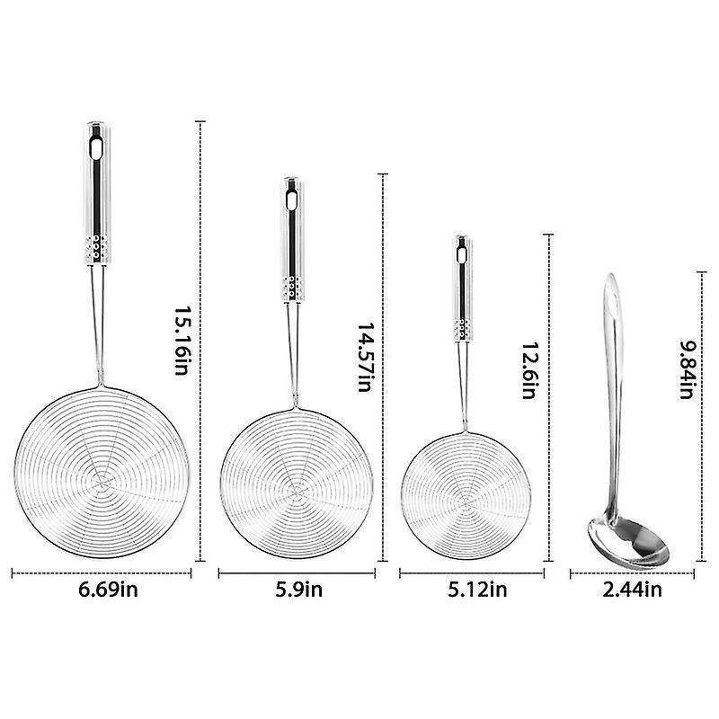 Skimmer Spoon, 4 Pack Stainless Steel Spider Strainer Skimmer Spoon