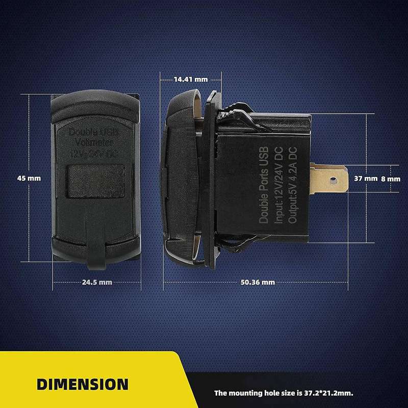 Dual Usb Rocker Switch Led Digital Voltmeter for Fast Charging