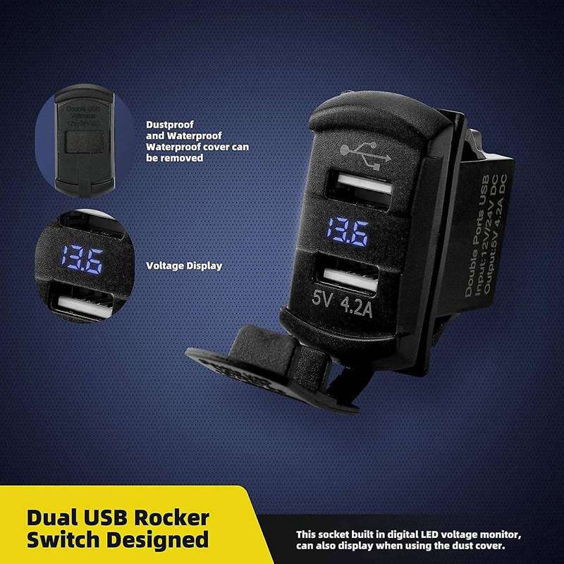 Dual Usb Rocker Switch Led Digital Voltmeter for Fast Charging