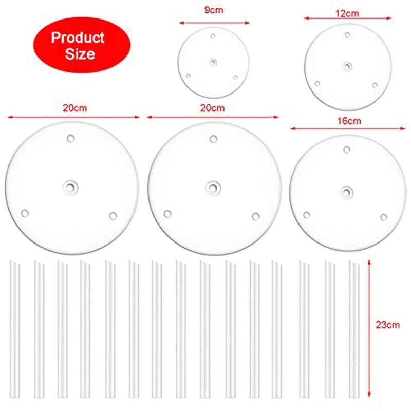 Cake Plate,5 Cake Stand, (9/12/16/20/20 Cm) with 15 Dowel Rods