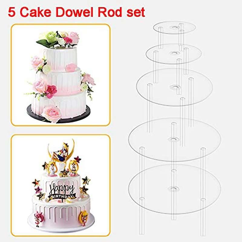 Cake Plate,5 Cake Stand, (9/12/16/20/20 Cm) with 15 Dowel Rods
