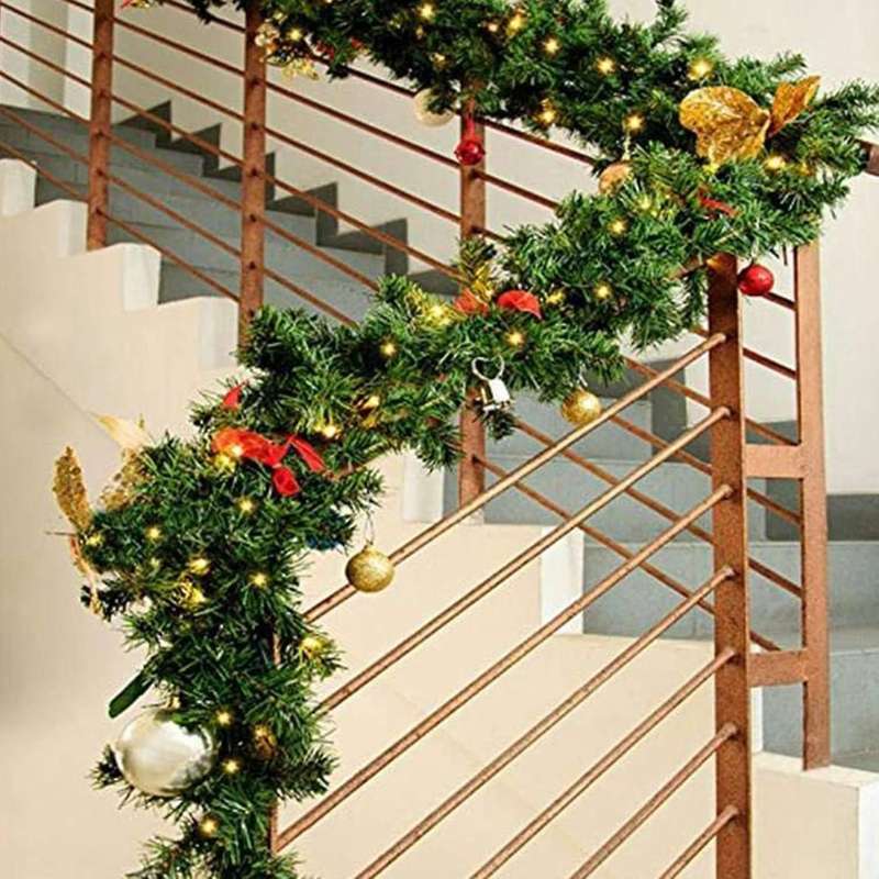 Pendant & Drop Ornaments- 5.5m Green Artificial Xmas Tree Rattan 2pcs