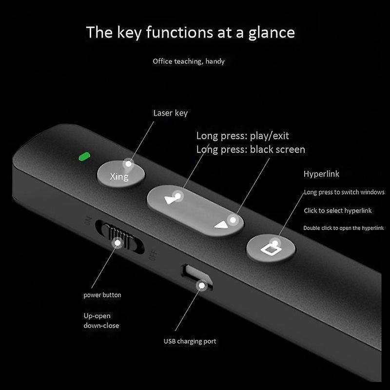 Rechargable Wireless Presenter Rf 2.4ghz Usb Black Powerpoint Ppt