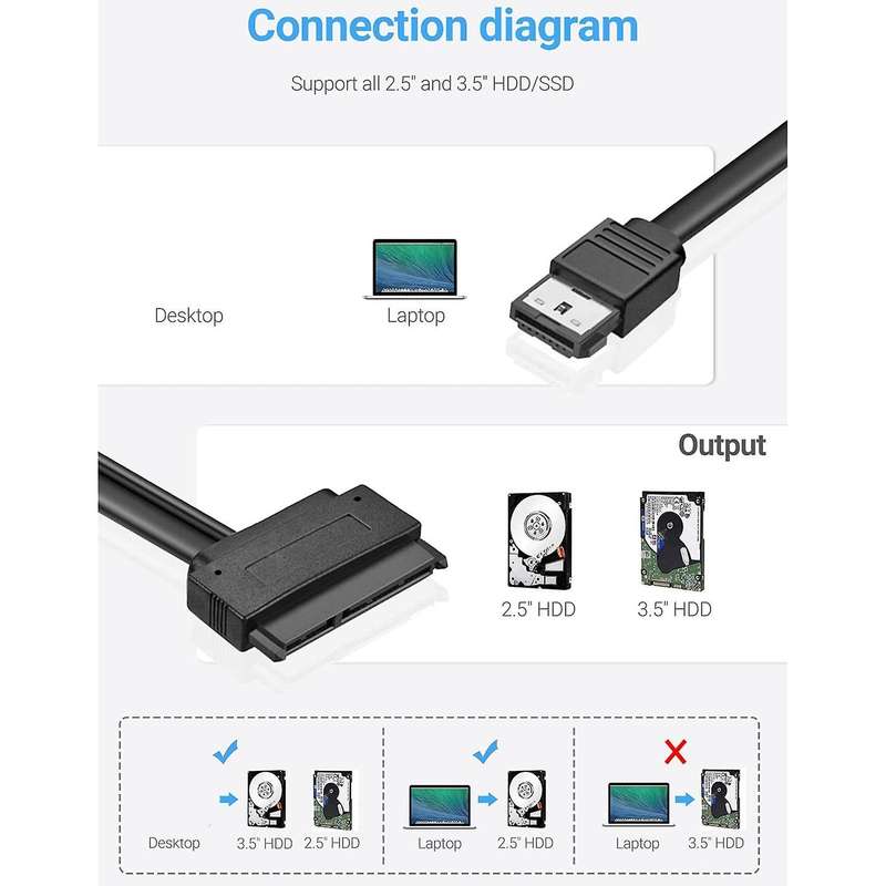 Sata 22 Pin to Esata 2.5 Sata Hard Drive External Connector Cable