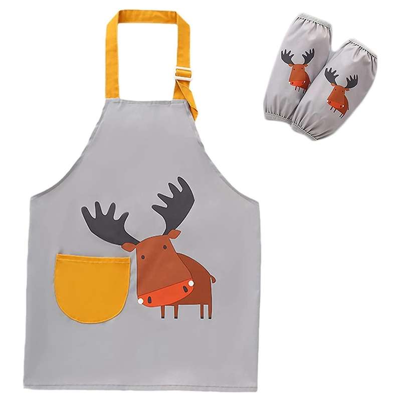 Kids Apron with Pocket Boys Girls Painting Baking Apron Deer