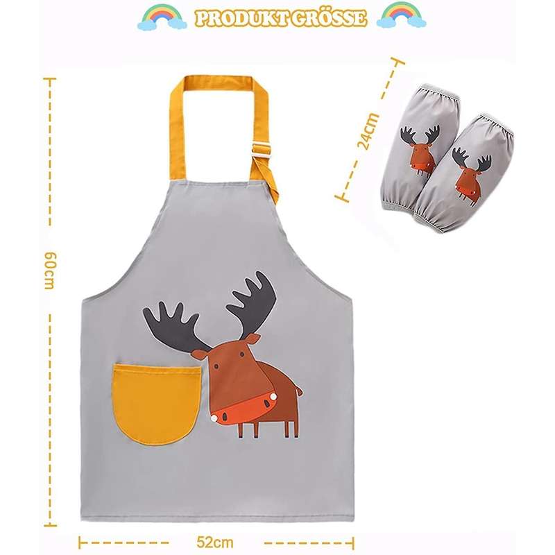 Kids Apron with Pocket Boys Girls Painting Baking Apron Deer