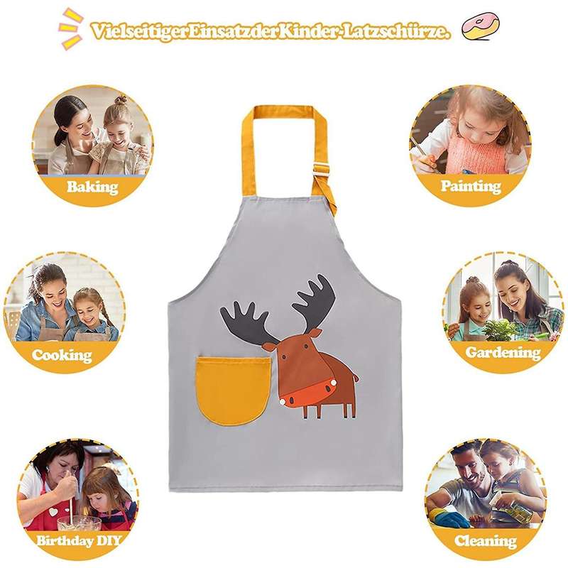 Kids Apron with Pocket Boys Girls Painting Baking Apron Deer