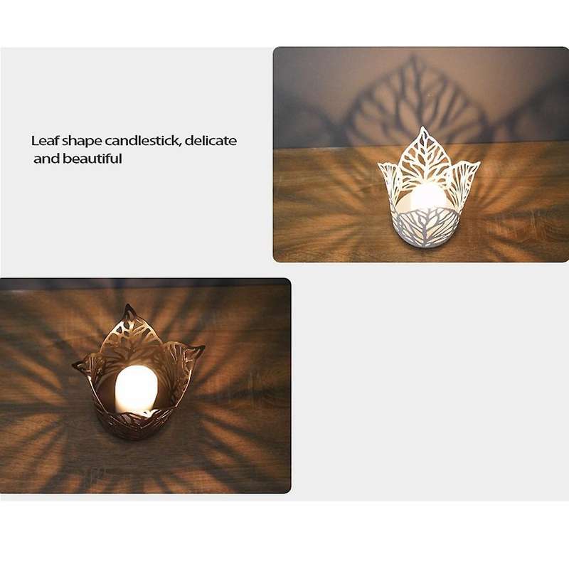 Nordic Iron Hollow Leaf Candlestick Wrought Iron Holder Decor (gold)