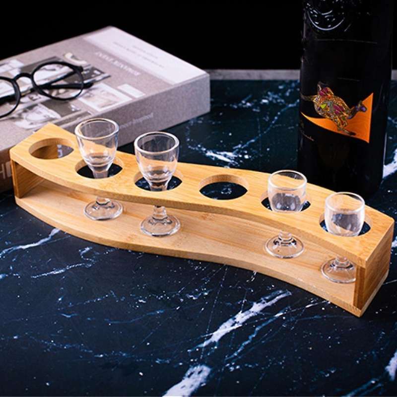 1oz/30ml Shot Glass Set Bamboo Shot Glass Holder, 6pcs Shot Glass Set