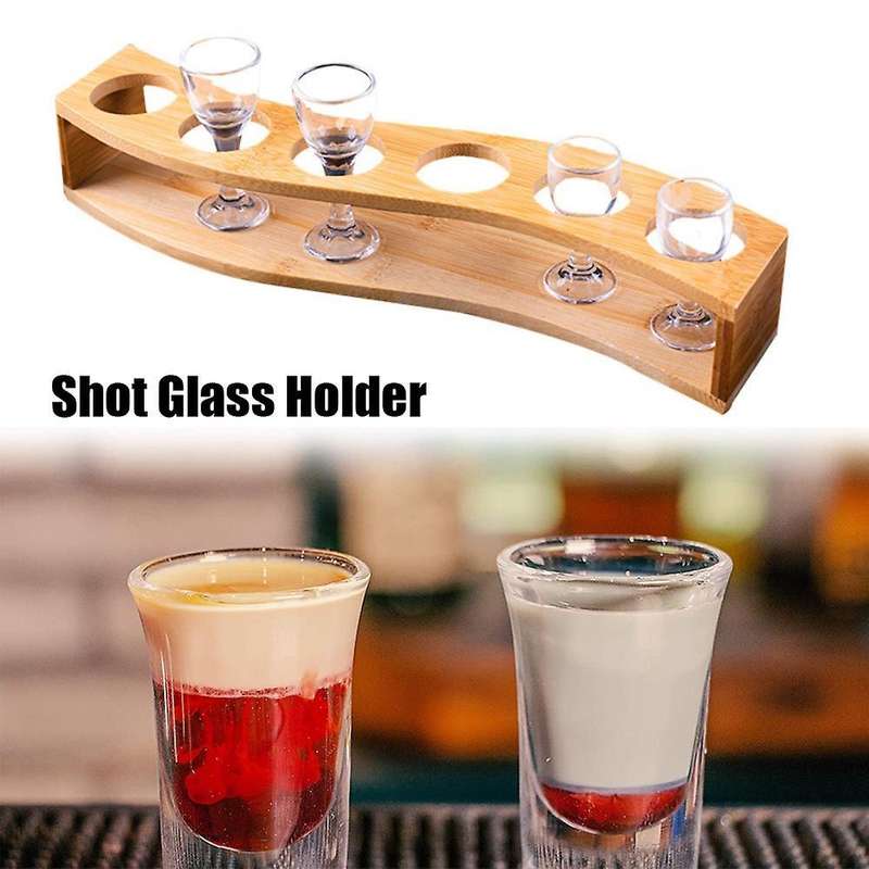 1oz/30ml Shot Glass Set Bamboo Shot Glass Holder, 6pcs Shot Glass Set