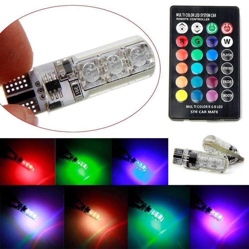 2x T10 5050 6smd Rgb 2 Pcs Led Multi Color Light Car Automotive Bulbs