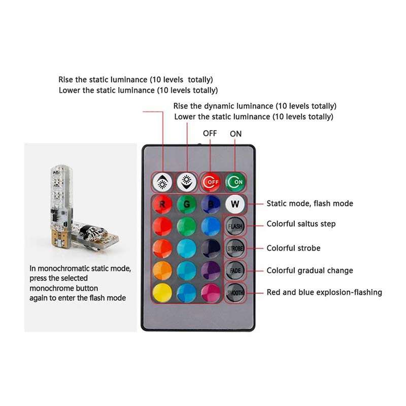 2x T10 5050 6smd Rgb 2 Pcs Led Multi Color Light Car Automotive Bulbs