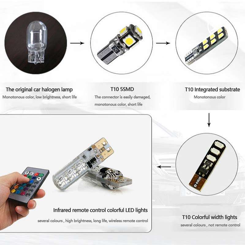 2x T10 5050 6smd Rgb 2 Pcs Led Multi Color Light Car Automotive Bulbs