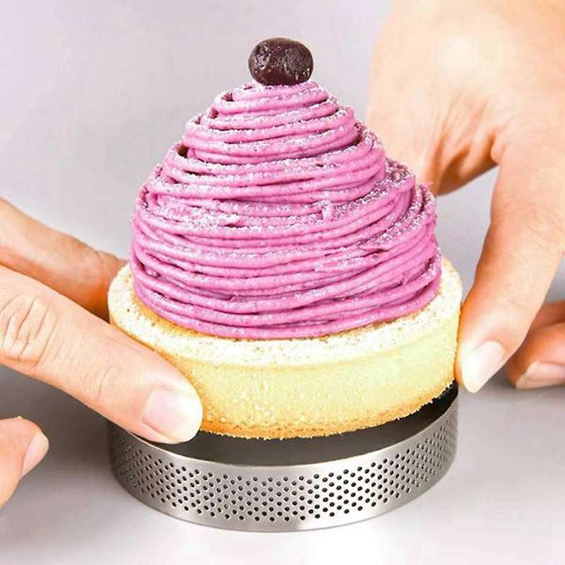 5pcs Circular Tart Rings with Holes Stainless Steel Cake Mould 9cm