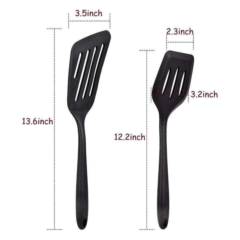 2 Pcs Silicone Slotted Fish Turner Spatula,flipper Spatulas,black