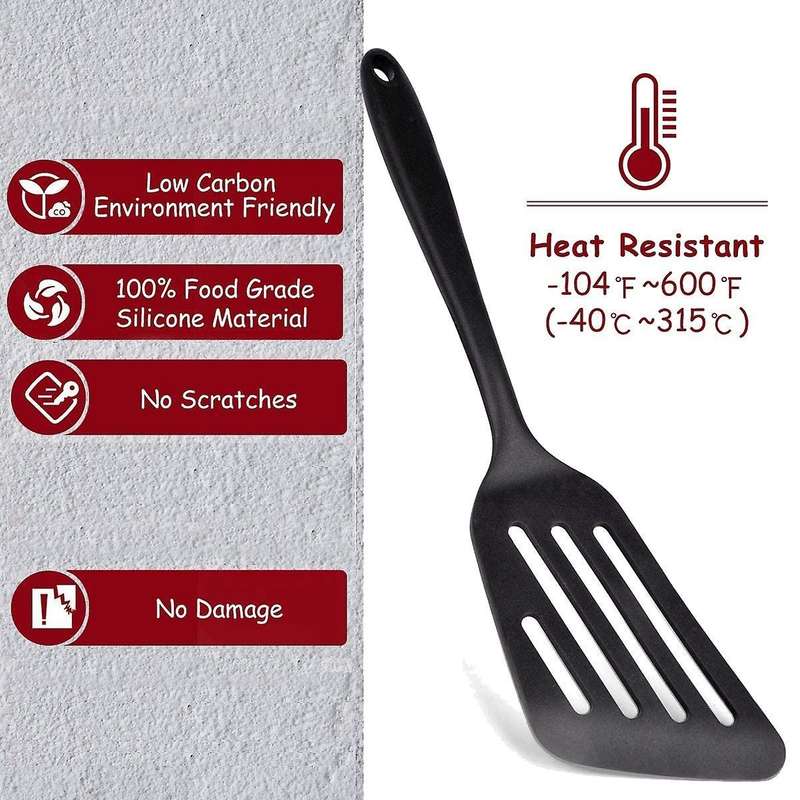 2 Pcs Silicone Slotted Fish Turner Spatula,flipper Spatulas,black