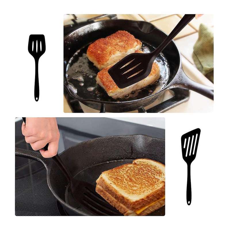 2 Pcs Silicone Slotted Fish Turner Spatula,flipper Spatulas,black