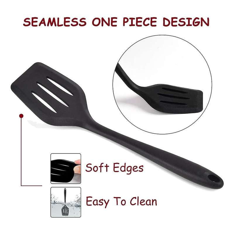 2 Pcs Silicone Slotted Fish Turner Spatula,flipper Spatulas,black