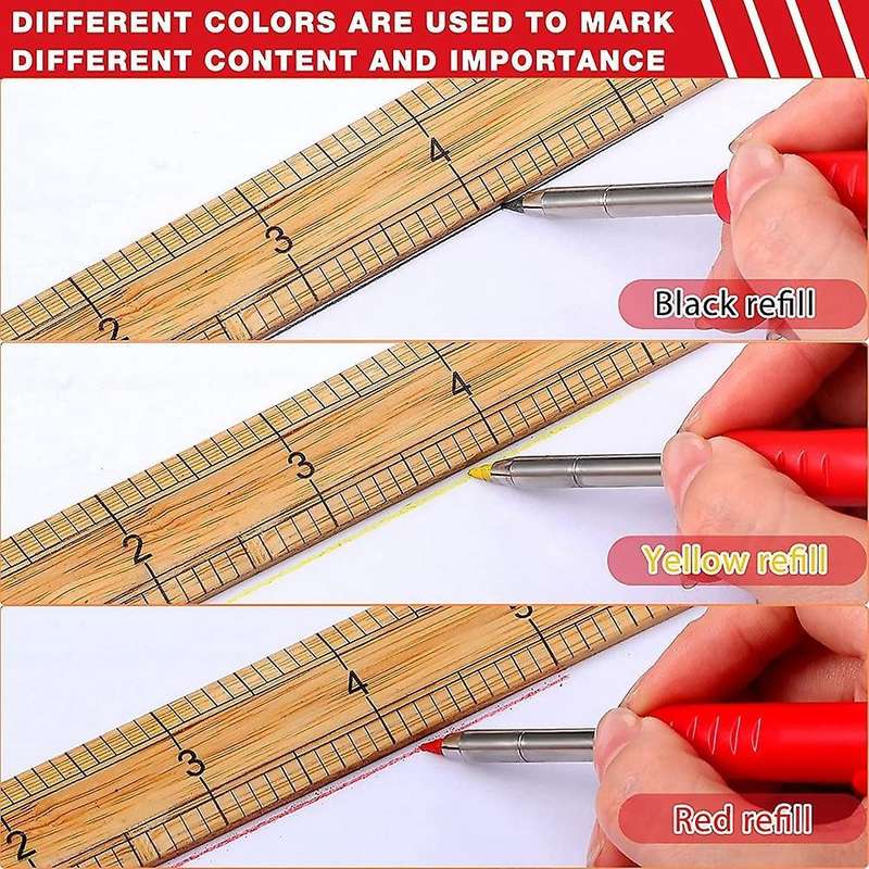 Solid Carpenter Marker Pencil Set Refillable Woodworking Pencil A