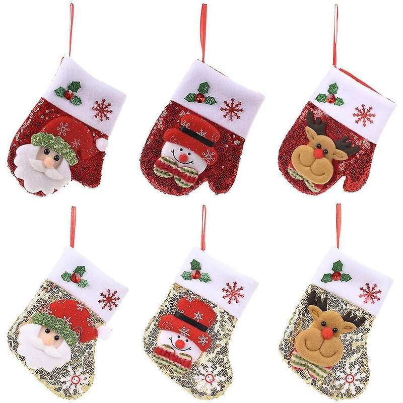 6pcs Santa Snowman Elk Sequin Cutlery Bag Christmas Stocking Pendant
