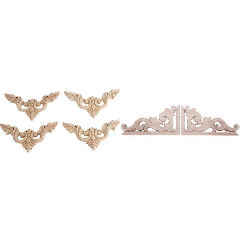 4pcs 8 X 8cm Wood Carved Corner Onlay Unpainted Applique