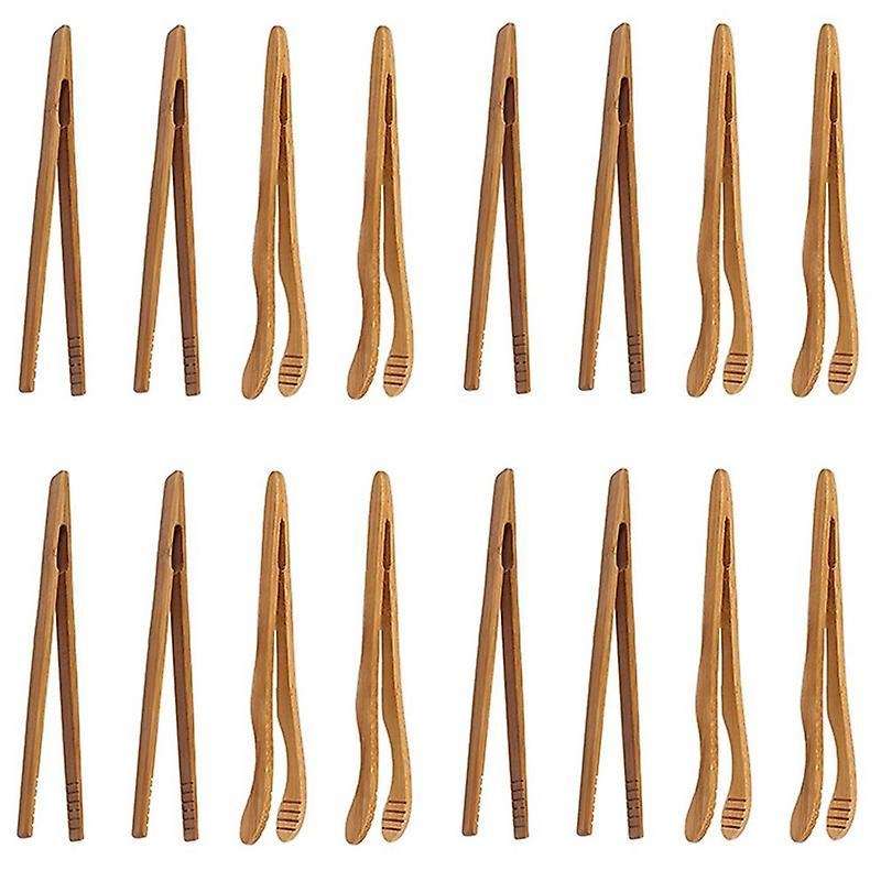 16pcs Bamboo Toaster Tongs - 7 Inch Reusable Wood Cooking Tongs