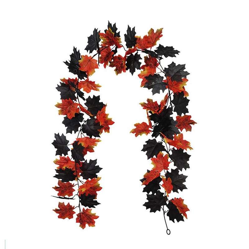 Artificial Maple Leaf Plants Are Decorated for Halloween A