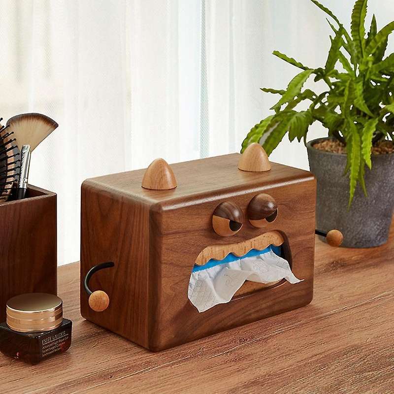 Cartoon Tissue Box Wood Little Monster Pumping Box Walnut Storage Box