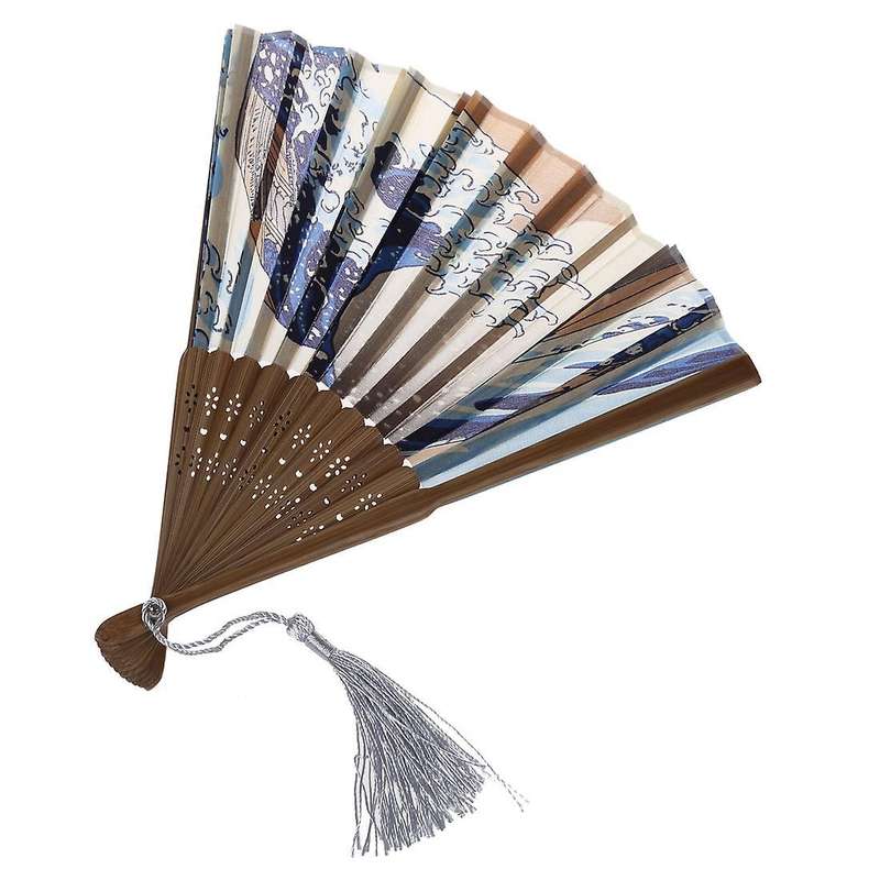 Japanese Handheld Folding Fan, with Traditional Japanese Ukiyo-e Art Prints