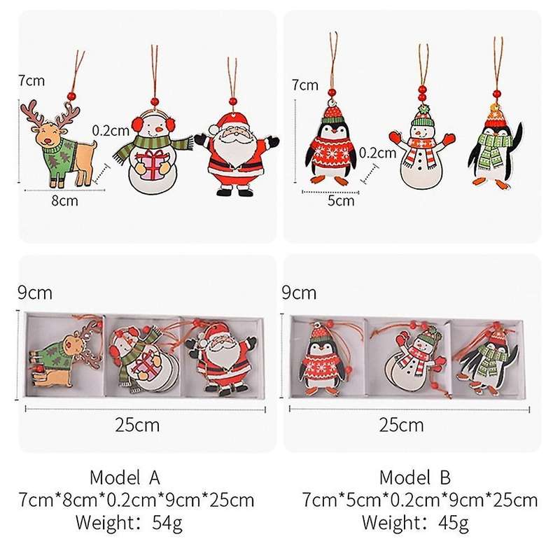 2 Boxes/12pcs Christmas Tree Decorative Wooden Pendant Santa Penguin