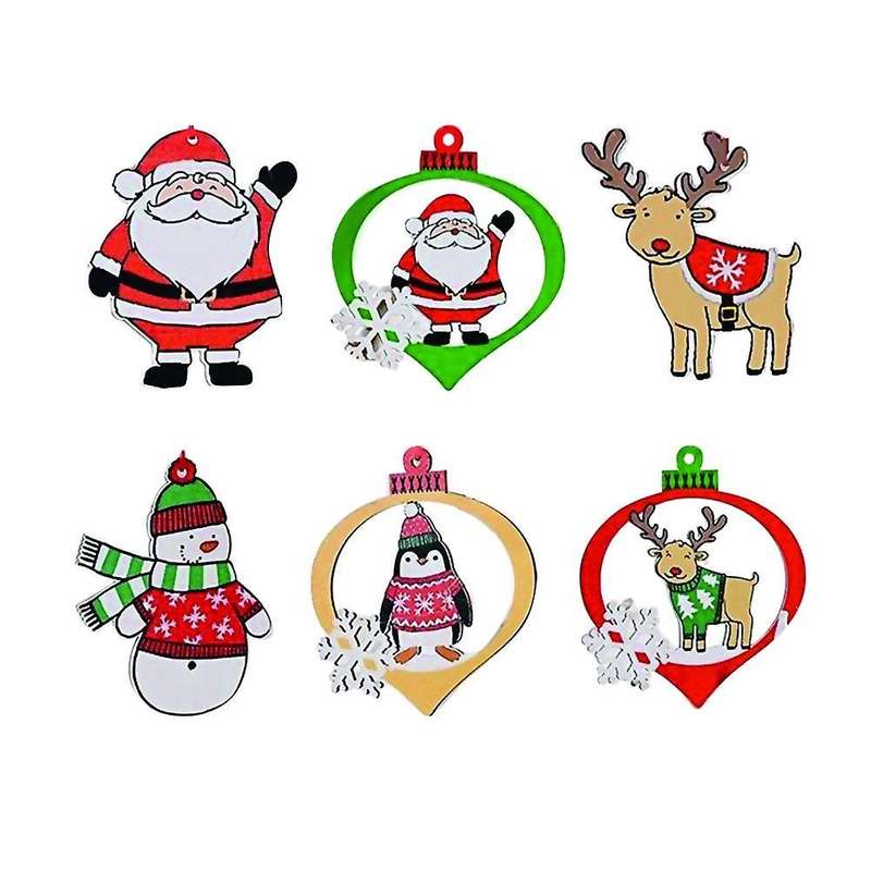 2 Boxes/12pcs Christmas Tree Decorative Wooden Pendant Santa Penguin