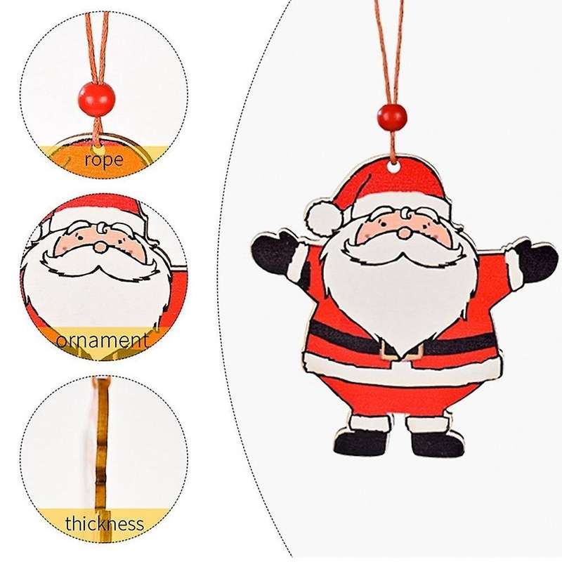 2 Boxes/12pcs Christmas Tree Decorative Wooden Pendant Santa Penguin