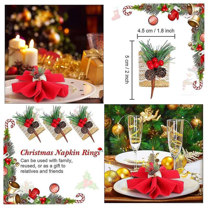 6pcs Christmas Napkin Rings Burlap Napkin Holders,for Wedding