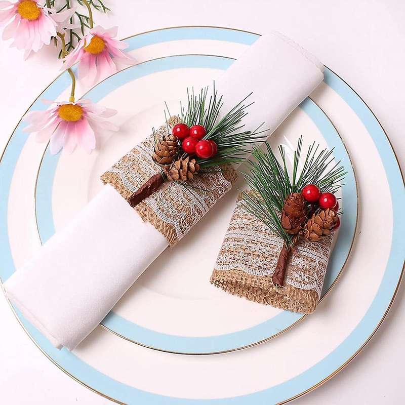6pcs Christmas Napkin Rings Burlap Napkin Holders,for Wedding