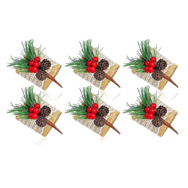 6pcs Christmas Napkin Rings Burlap Napkin Holders,for Wedding