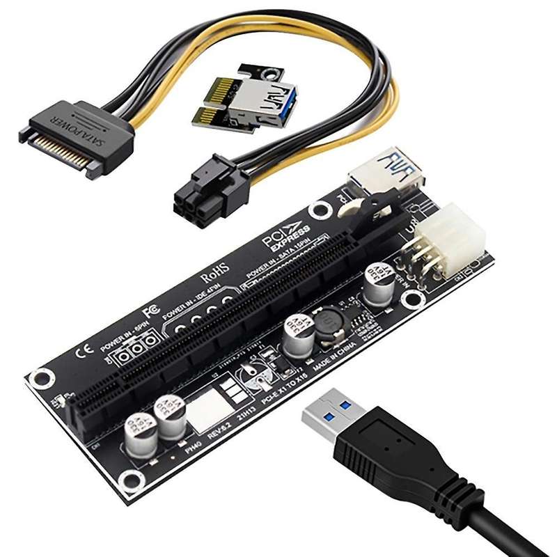1pcs Pcie Extension Cable X1 to X16 6pin+usb3.0 Interface for Mining