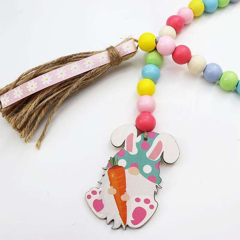 Easter Wood Bead Garland with Tassels Decorations Spring Prayer Beads