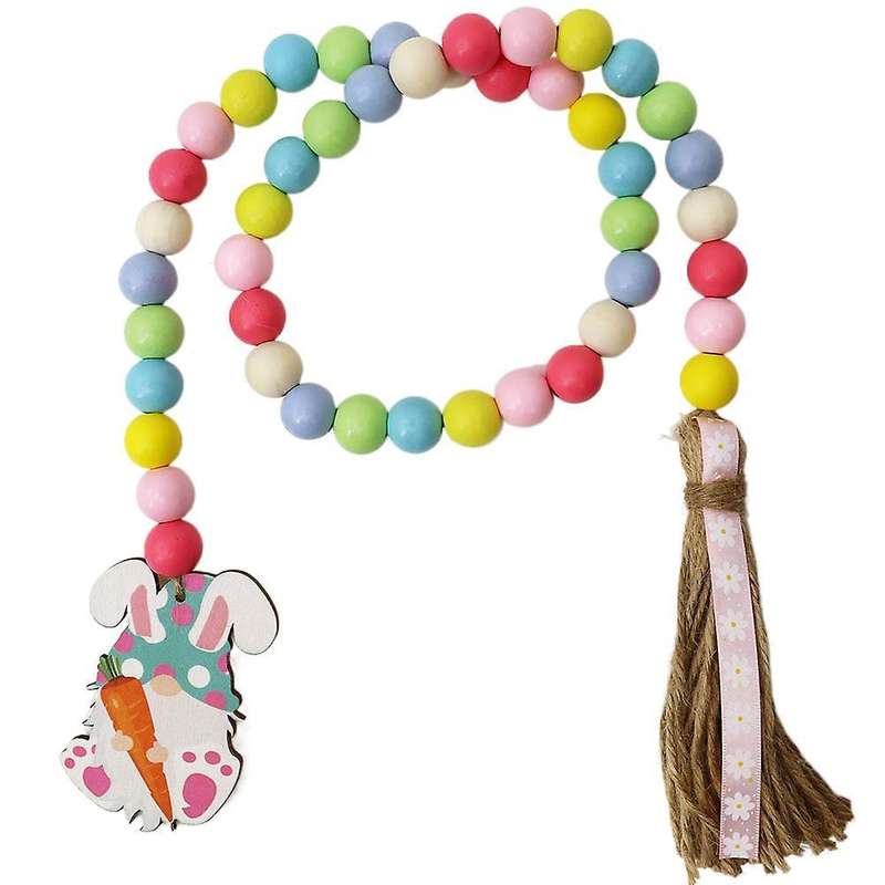 Easter Wood Bead Garland with Tassels Decorations Spring Prayer Beads