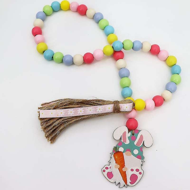 Easter Wood Bead Garland with Tassels Decorations Spring Prayer Beads