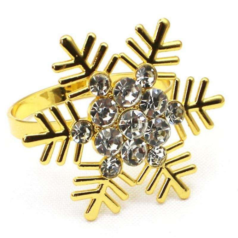 Gold Napkin Rings Set Of 6, Christmas Deer and Snowflakes Napkin
