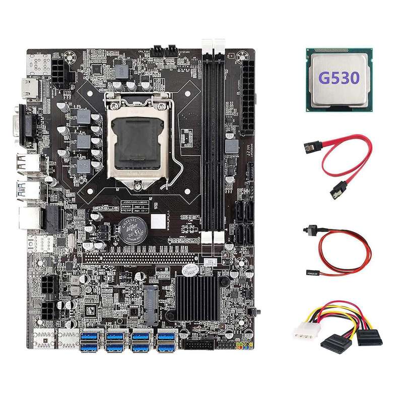 B75 Eth Mining Motherboard 8xpcie to Usb+g530 Cpu+4pin to Sata